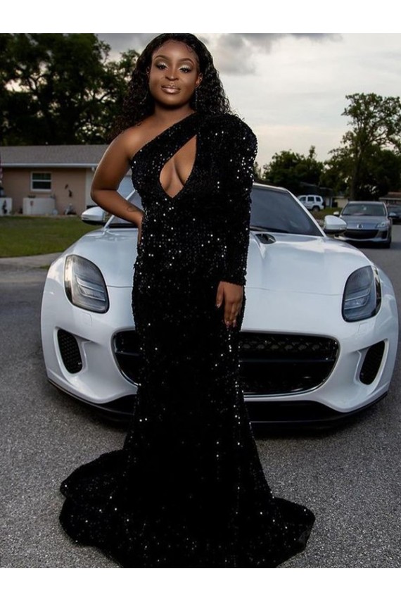 Acheter Noir Fourreau Balayage train Paillettes Velours Longue Robes de bal