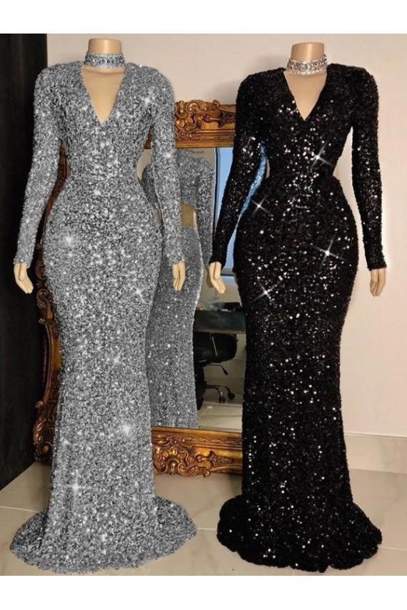 Acheter Noir Fourreau Col V Balayage train Paillettes Velours Longue Robes de bal