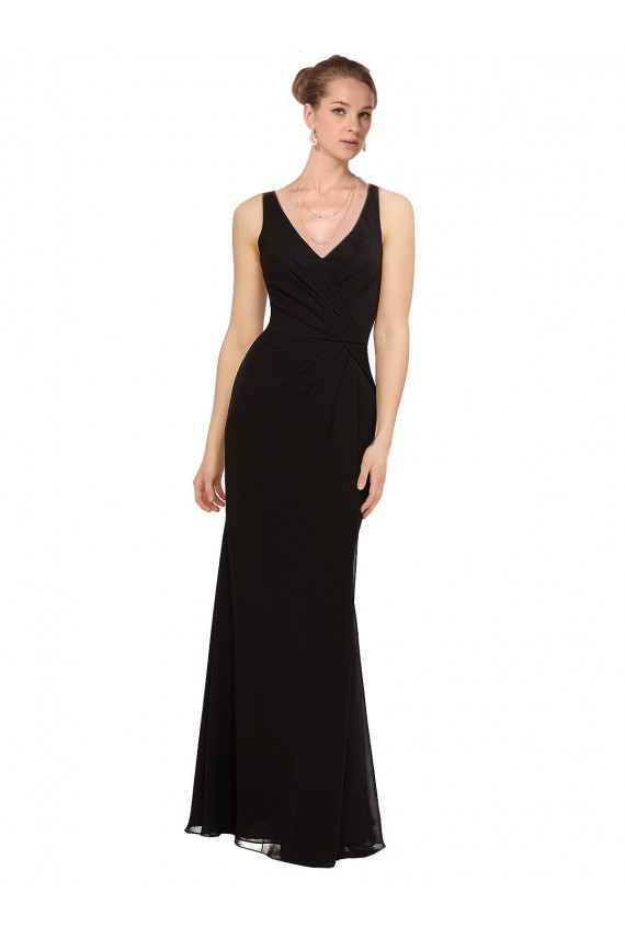 Acheter Noir Fourreau Col V Mousseline Longue Robes demoiselle d'honneur