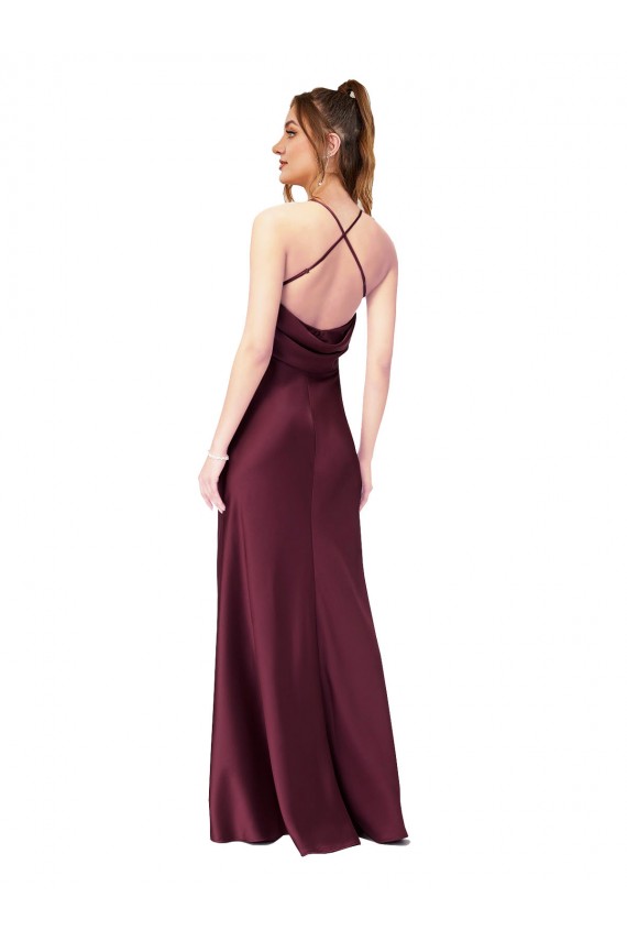 Acheter Noir Fourreau Col V Satiné Soyeux Longue Formelles Robes demoiselle d'honneur / Robes de soirée / Robes de bal