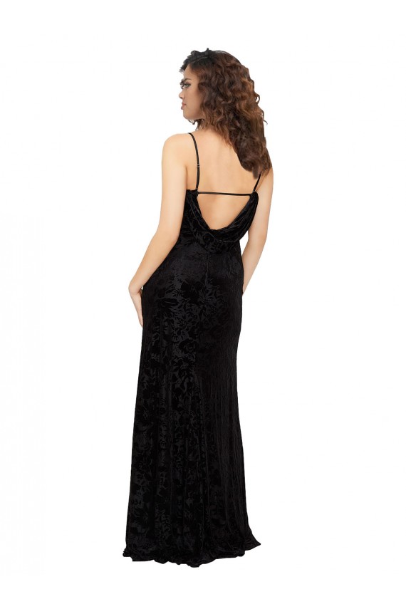 Acheter Noir Fourreau Col V Velours Floral Velours Stretch Longue Robes demoiselle d'honneur