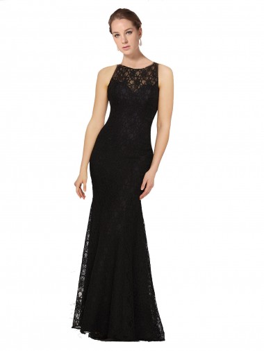 Acheter Noir Fourreau Col bijou Dentelle Longue Robes demoiselle d'honneur