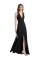 Acheter Noir Fourreau Licou Col V Crêpe Stretch Longue Formelles Robes demoiselle d'honneur / Robes de soirée / Robes de bal