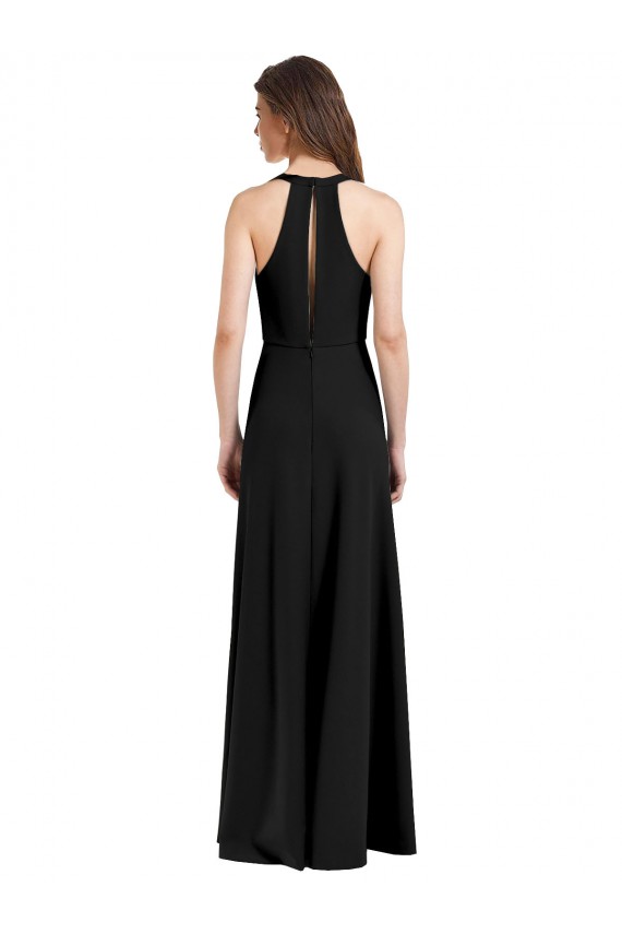 Acheter Noir Fourreau Licou Col V Crêpe Stretch Longue Formelles Robes demoiselle d'honneur / Robes de soirée / Robes de bal