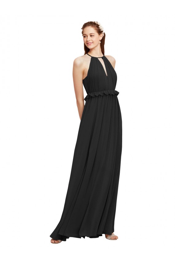 Acheter Noir Fourreau Licou Mousseline Longue Robes demoiselle d'honneur