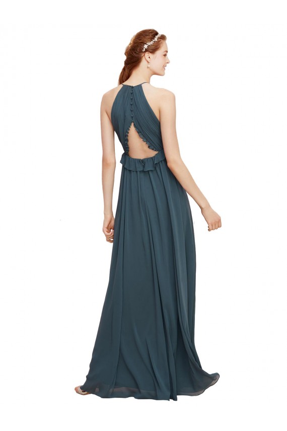 Acheter Noir Fourreau Licou Mousseline Longue Robes demoiselle d'honneur