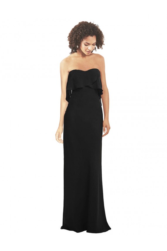 Acheter Noir Fourreau Sans bretelle Mousseline Longue Robes demoiselle d'honneur