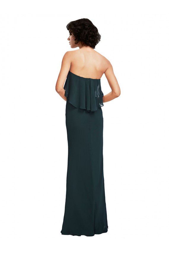Acheter Noir Fourreau Sans bretelle Mousseline Longue Robes demoiselle d'honneur