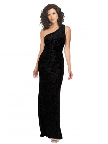 Acheter Noir Fourreau Velours Floral Velours Stretch Longue Robes demoiselle d'honneur