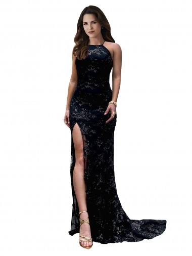 Acheter Noir Sirène Col Haut Dentelle Longue Formelles Robes demoiselle d'honneur / Robes de soirée / Robes de bal