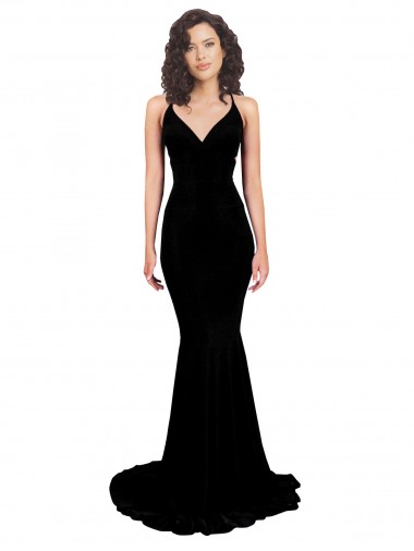 Acheter Noir Sirène Col V Spandex Longue Formelles Robes demoiselle d'honneur / Robes de soirée / Robes de bal