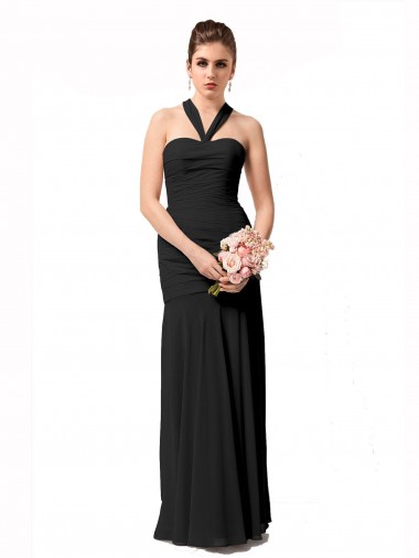 Acheter Noir Sirène Licou Mousseline Longue Robes demoiselle d'honneur