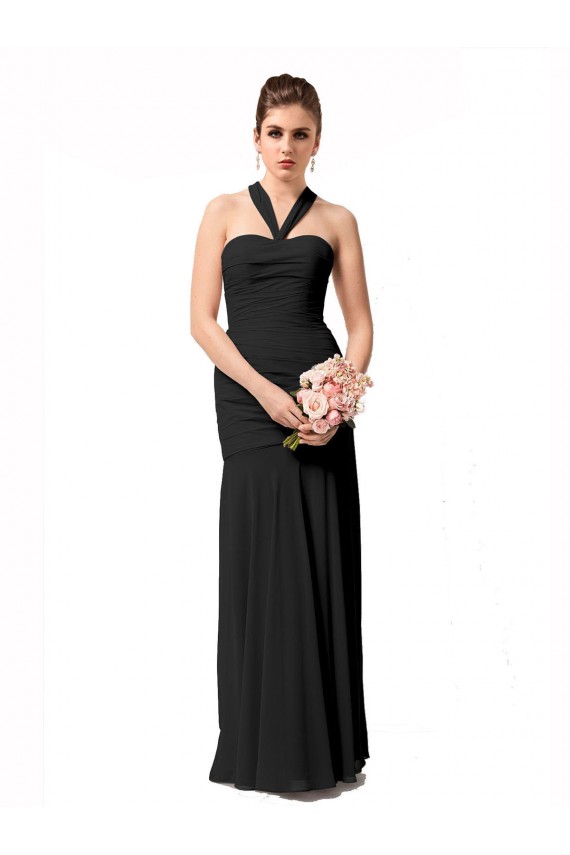 Acheter Noir Sirène Licou Mousseline Longue Robes demoiselle d'honneur