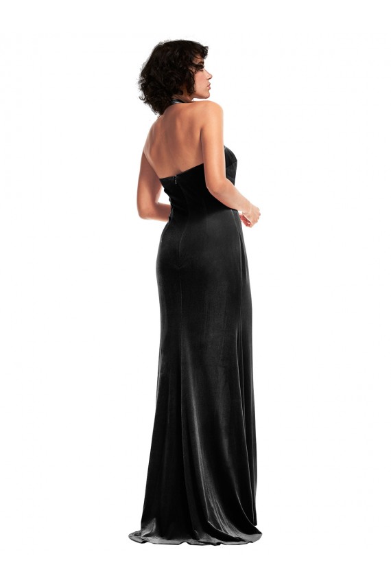 Acheter Noir Sirène Licou Velours Stretch Longue Formelles Robes demoiselle d'honneur / Robes de soirée / Robes de bal