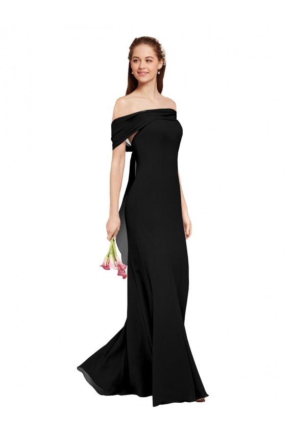 Acheter Noir Sirène Épaule Dénudée Mousseline Longue Robes demoiselle d'honneur / Robes de bal