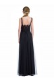 Acheter Noir Trapèze Bateau Illusion Tulle Dentelle Longue Robes demoiselle d'honneur