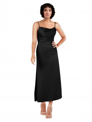 Acheter Noir Trapèze Bretelles spaghetti Satiné Soyeux Courte Robes demoiselle d'honneur / Robes de soirée / Robes de cocktail