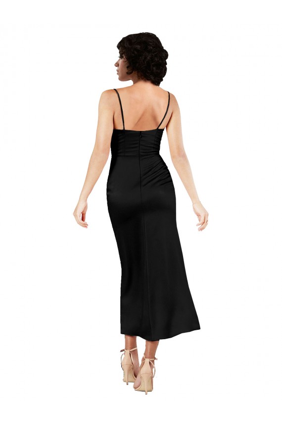 Acheter Noir Trapèze Bretelles spaghetti Satiné Soyeux Courte Robes demoiselle d'honneur / Robes de soirée / Robes de cocktail