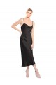 Acheter Noir Trapèze Bretelles spaghetti midi Satiné Stretch Courte Robes demoiselle d'honneur / Robes de soirée / Robes de cocktail