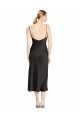 Acheter Noir Trapèze Bretelles spaghetti midi Satiné Stretch Courte Robes demoiselle d'honneur / Robes de soirée / Robes de cocktail