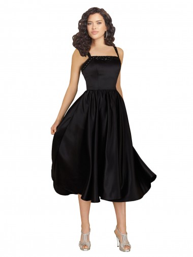 Acheter Noir Trapèze Col Carré Satiné Courte Robes demoiselle d'honneur / Robes de bal / Robes de cocktail