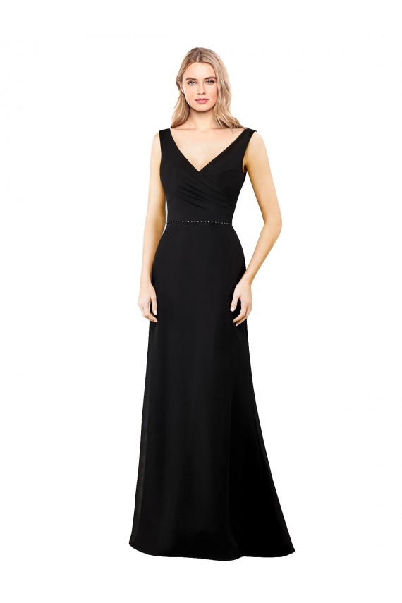 Acheter Noir Trapèze Col V Mousseline Longue Robes demoiselle d'honneur / Robes de bal