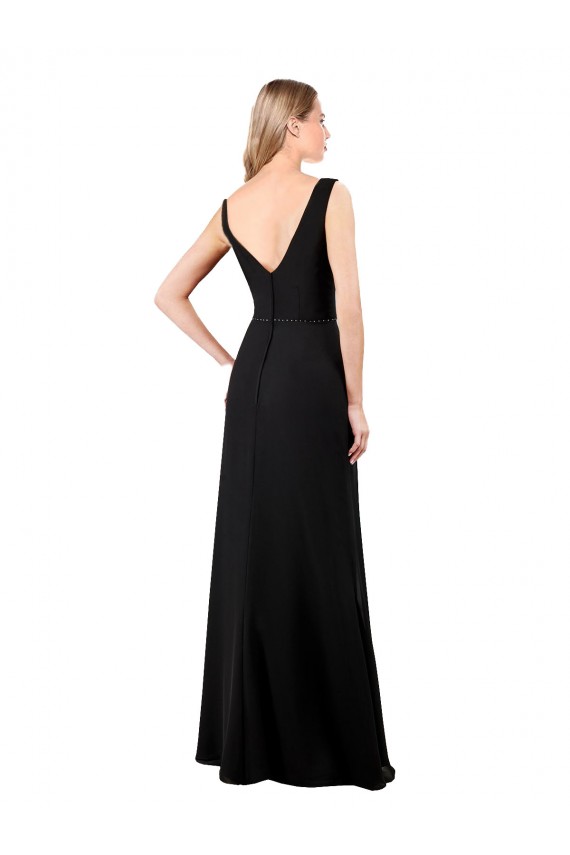 Acheter Noir Trapèze Col V Mousseline Longue Robes demoiselle d'honneur / Robes de bal
