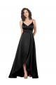 Acheter Noir Trapèze Col V Satiné Soyeux Longue Asymétrique Formelles Robes demoiselle d'honneur / Robes de soirée / Robes de bal
