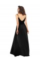 Acheter Noir Trapèze Col V Satiné Soyeux Longue Asymétrique Formelles Robes demoiselle d'honneur / Robes de soirée / Robes de bal