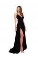 Acheter Noir Trapèze Col V Spandex Longue Formelles Robes demoiselle d'honneur / Robes de soirée / Robes de bal