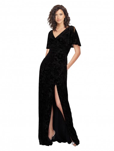 Acheter Noir Trapèze Col V Velours Floral Velours Stretch Longue Robes demoiselle d'honneur