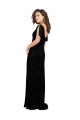 Acheter Noir Trapèze Col V Velours Floral Velours Stretch Longue Robes demoiselle d'honneur