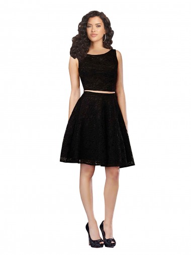 Acheter Noir Trapèze Col bijou Dentelle Courte Robes demoiselle d'honneur / Robes de cocktail