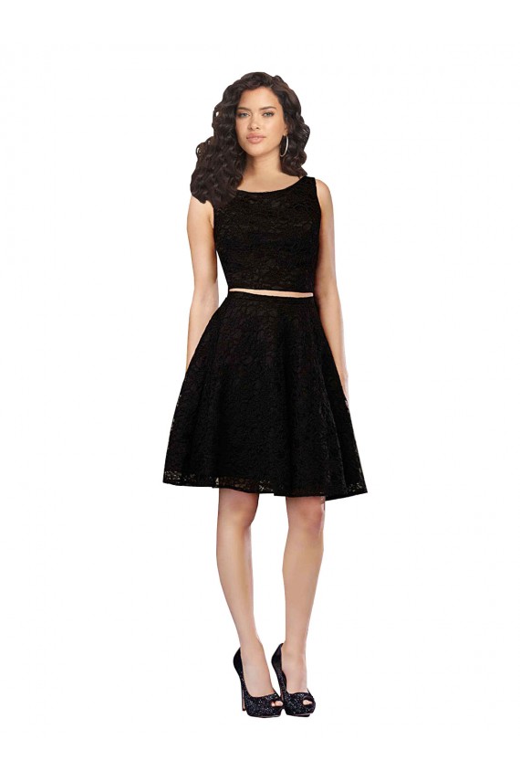 Acheter Noir Trapèze Col bijou Dentelle Courte Robes demoiselle d'honneur / Robes de cocktail