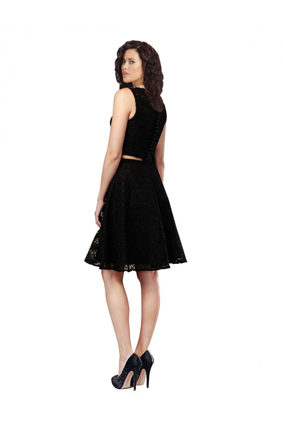 Acheter Noir Trapèze Col bijou Dentelle Courte Robes demoiselle d'honneur / Robes de cocktail