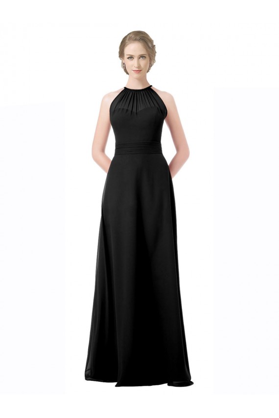 Acheter Noir Trapèze Licou Mousseline Longue Robes demoiselle d'honneur