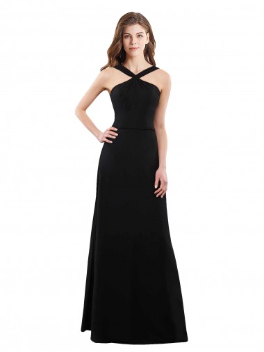 Acheter Noir Trapèze Licou Mousseline Longue Robes demoiselle d'honneur