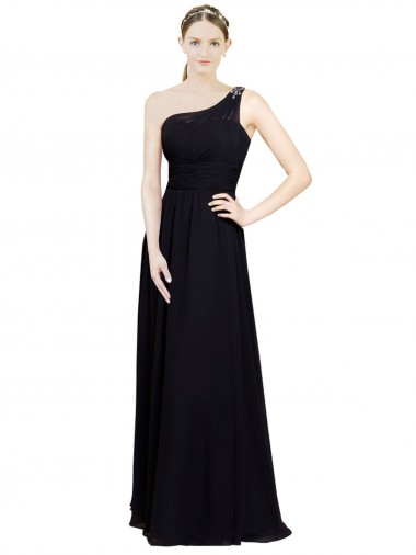 Acheter Noir Trapèze Mousseline Longue Robes demoiselle d'honneur