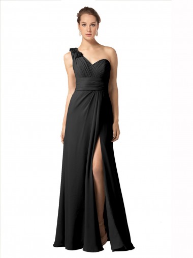 Acheter Noir Trapèze Mousseline Longue Robes demoiselle d'honneur