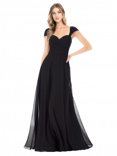 Acheter Noir Trapèze Mousseline Longue Robes demoiselle d'honneur