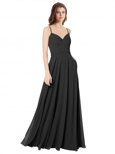 Acheter Noir Trapèze Mousseline Longue Robes demoiselle d'honneur