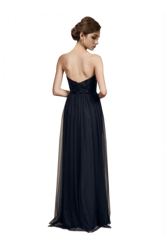 Acheter Noir Trapèze Sans bretelle Tulle Longue Robes demoiselle d'honneur