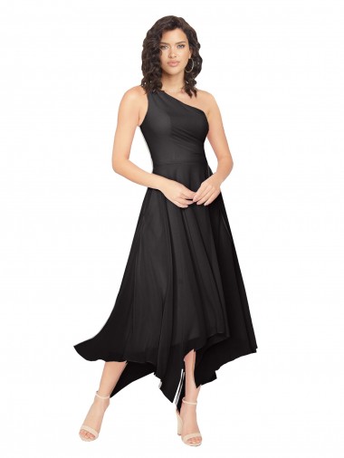 Acheter Noir Trapèze Sans bretelle midi Mousseline Courte Asymétrique Robes demoiselle d'honneur / Robes de cocktail