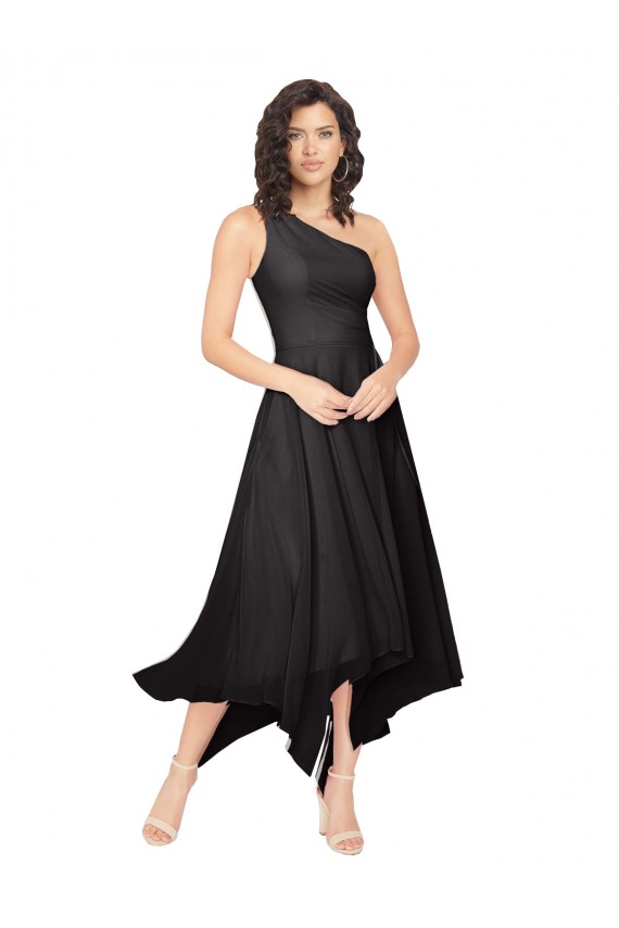 Acheter Noir Trapèze Sans bretelle midi Mousseline Courte Asymétrique Robes demoiselle d'honneur / Robes de cocktail