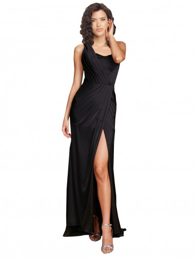 Acheter Noir Trapèze Satiné Soyeux Longue Formelles Robes demoiselle d'honneur / Robes de soirée / Robes de bal
