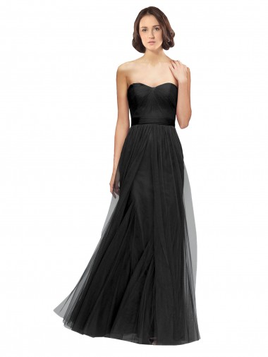 Acheter Noir Trapèze Tulle Longue Robes demoiselle d'honneur