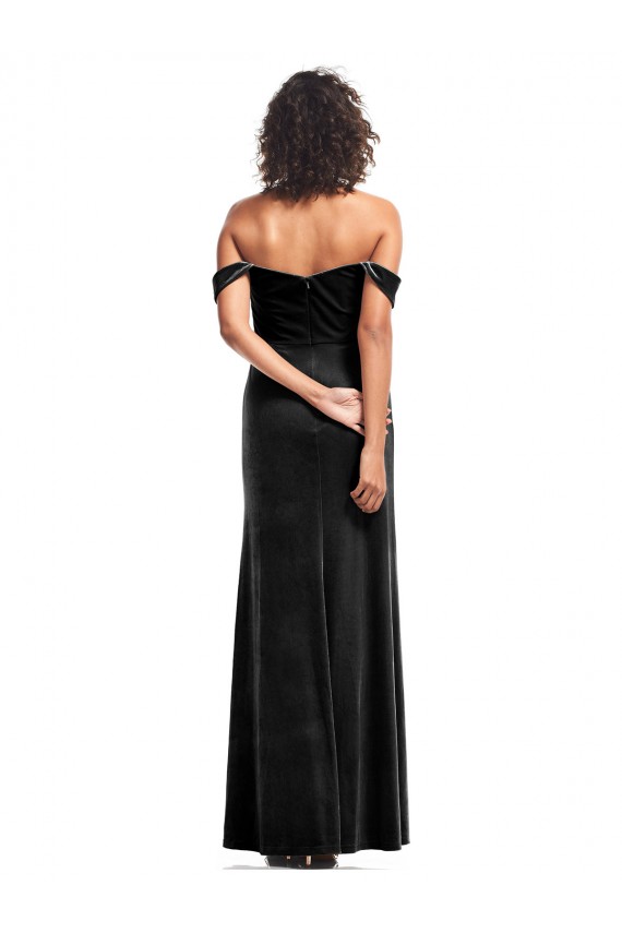 Acheter Noir Trapèze Épaule Dénudée Sans bretelle Velours Stretch Longue Formelles Robes demoiselle d'honneur / Robes de soirée / Robes de bal