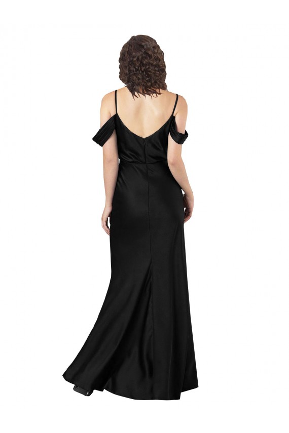 Acheter Noir Trapèze Épaule Dénudée Satiné Soyeux Longue Formelles Robes demoiselle d'honneur / Robes de soirée / Robes de bal