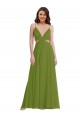 Acheter Olive verte Trapèze Col V Mousseline Longue Robes demoiselle d'honneur