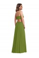 Acheter Olive verte Trapèze Col V Mousseline Longue Robes demoiselle d'honneur